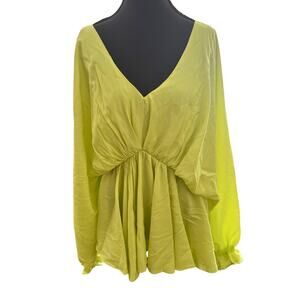 e.ssue Stylish Boutique New Lime Green Satin Poplin Style Blouse Size Medium